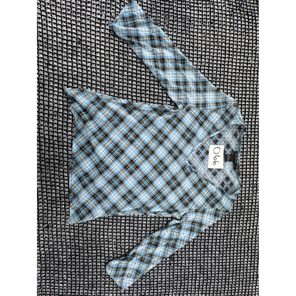 The Limited Plaid Mesh Top Womens Medium Blue Excellent V-Neck Long Sleeve